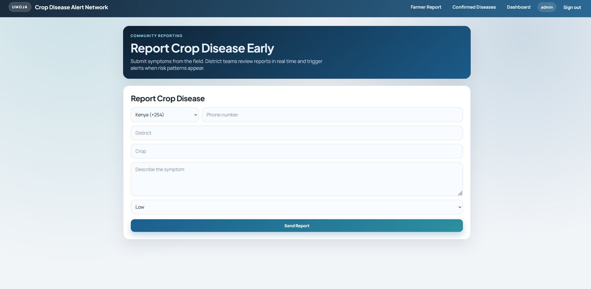 Umoja Crop Alert System Screenshot